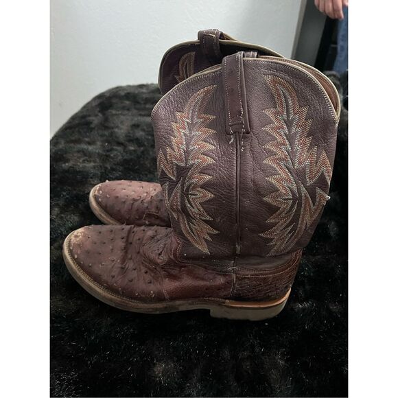 Lucchese Full Quill Ostrich Leather Cowboy Boots Sz 11 D Western Boot Tan - Picture 1 of 12